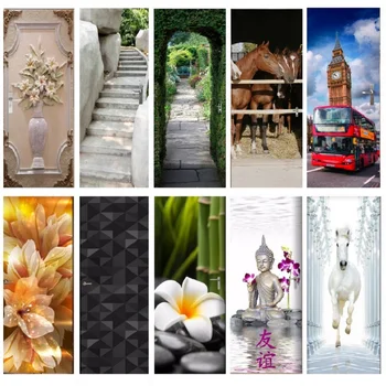 

Door Wallpaper Door Sticker 3d Buddha Flower Horse Door Mural Posters Hot Vinyl Wall Sticker Mural Decals Home Decor deurposter