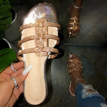 

Women Slippers Flat Sandals Summer Crystal Roman Shoes Plus Size Beach Slippers Women Non-slip Slides Outdoor Ladies Shoes