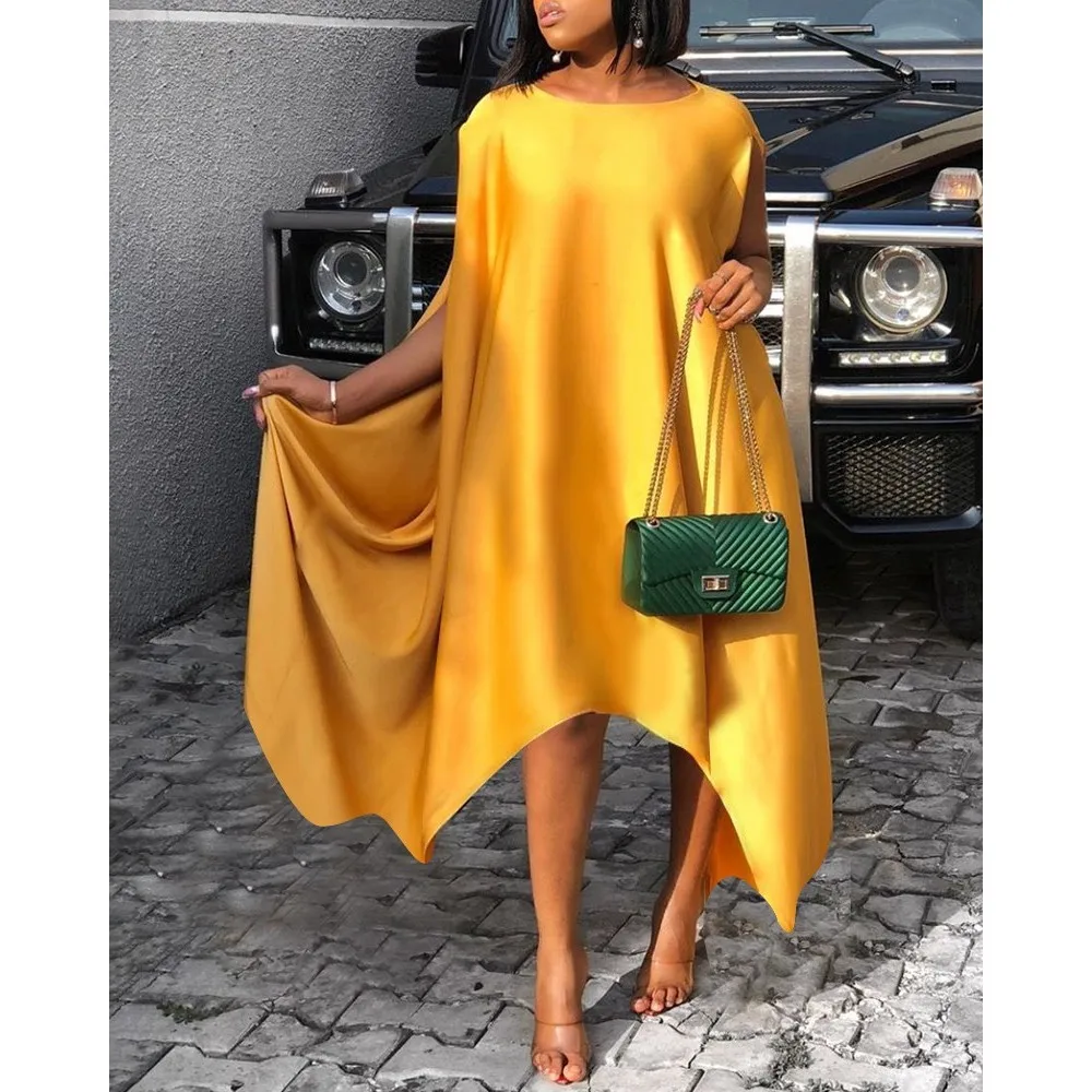 Loose Pullover Mid-length Commuter Yellow Dress Women Clothing Sleevelss Lrregular Party Dress Robe Casual Femme Vestidos