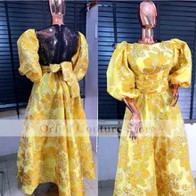 

Gold Lace Aso Ebi Evening Gowns Long Sleeves A Line Women Pageant Gowns Custom Made Mother of the Bride Dress