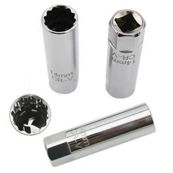 

1pc Spark Plug Remover Chrome Vanadium Alloy Silver Car Mini 14mm Key Removal 3/8 Inch