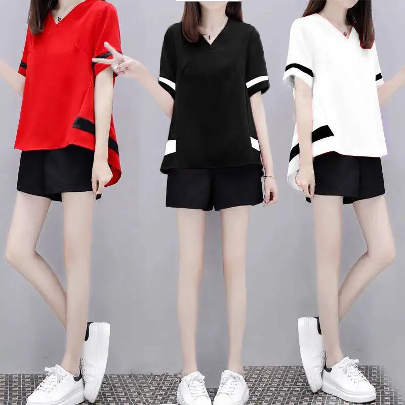 

Set Large Size Dress Thin Fat Mm Loose-Fit Slimming Casual Fashion Mixed Colors Sports Set Cover Meat Two-Piece Set