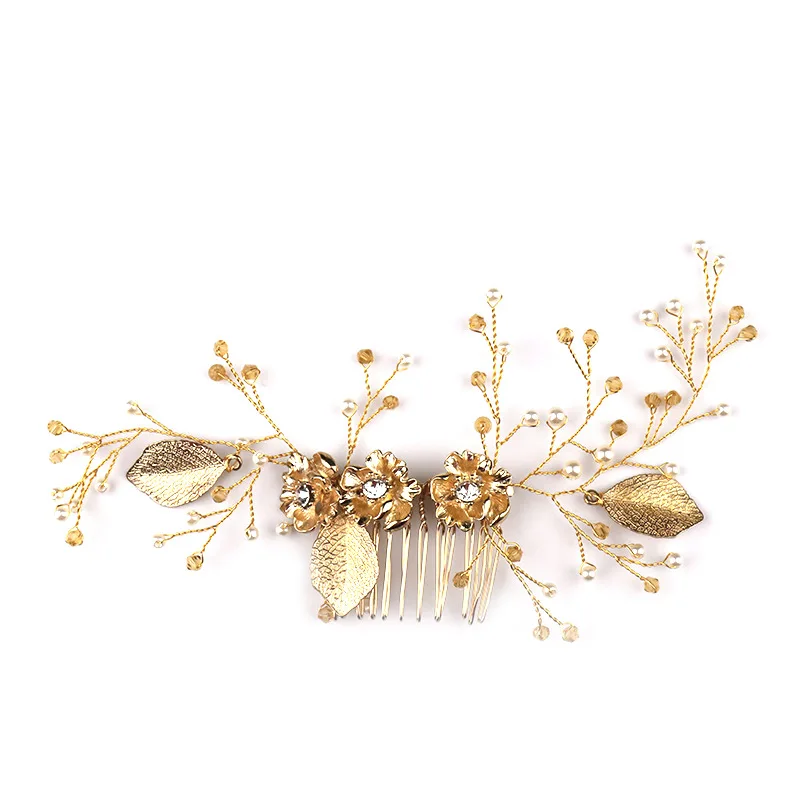 Mission Ming Headdress Bride Accessories Hair Accessories Imitation Gold Flower Comb Hot Sales Headdress Bride Accessories