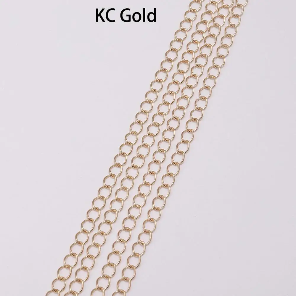 KC Gold 5 м/лот 2,5-4,8 мм позолоченное серебро звено веревки цепи ожерелье поставки DIY для латуни объемная цепь ювелирных изделий Аксессуары - Цвет: KC Gold