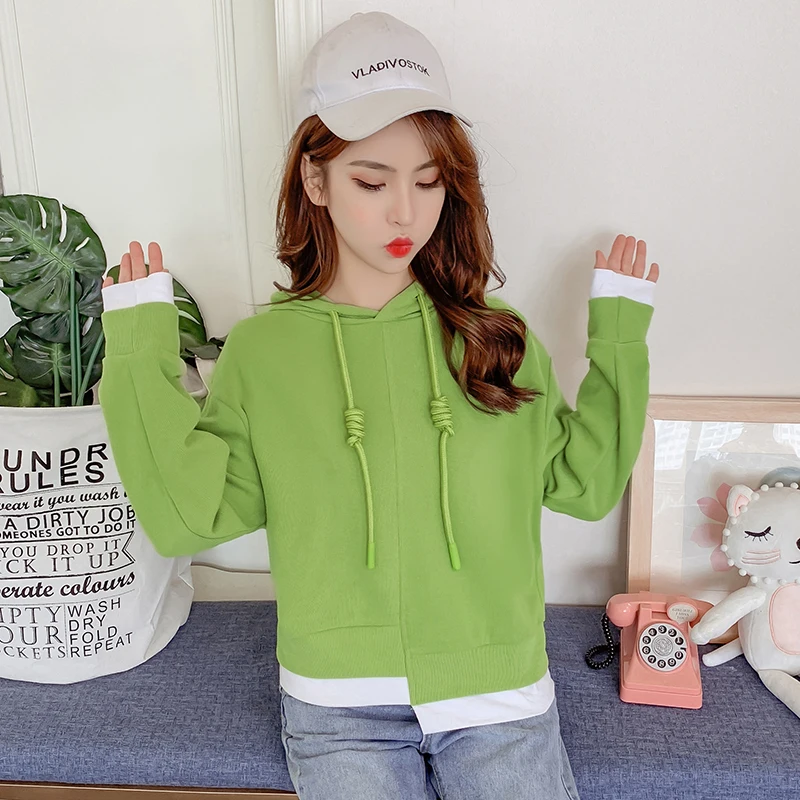 

Fashion Asymmetric Hooded Sweatshirt Women 2019 Autumn and Winter Casual Solid Color Loose Pullover Street Harajuku Hip Hop Top