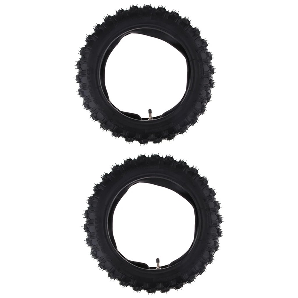 2 Pieces Tire and Inner Tube Size 2.5-10 Front or Rear Knobby Tread - Fit for Motorycle Dirt Bike Motocross (Black)