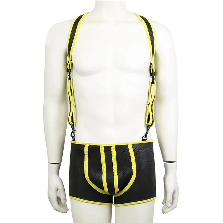 Men Gay Neoprene Rubber Harness Bdsm Bondage Sexy Cosplay Lingerie Straps Underwear Fetish Costume Vest Open Crotch Panties Set |