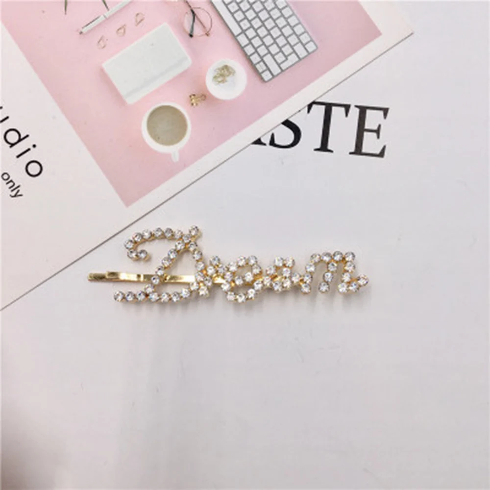 New Hairpins Crystal Shiny Rhinestones Word Letters Hair Clips Women Styling Tool Hairgrip Diamond Hair Accessories Clips Clamp