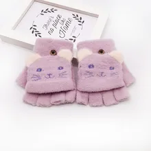 Детские Зимние перчатки для мальчиков и девочек с рисунком кота из мультфильма; цветные теплые вязаные перчатки на полпальца; варежки; перчатки для улицы