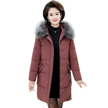 

Mom Coat Wine Red 4XL 5XL Plus Size Loose Feathers Hooded Down Cotton Jackets 2019 Winter New Fashion Thick Warmth Parkas CX1071