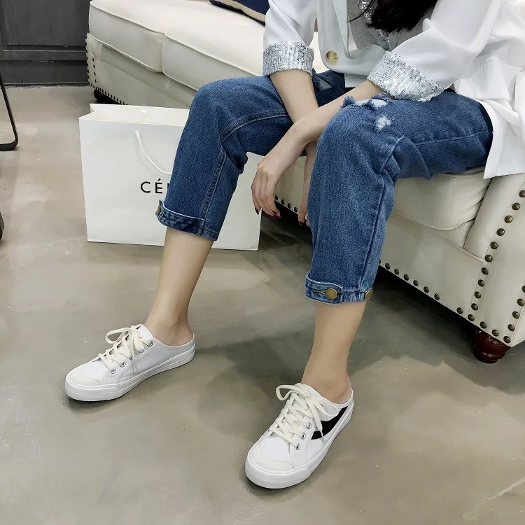 

2019 New Style Korean-style Canvas Flat Lace-up Slipper Rubber Outsole Super Comfortable Versatile Casual Shoes