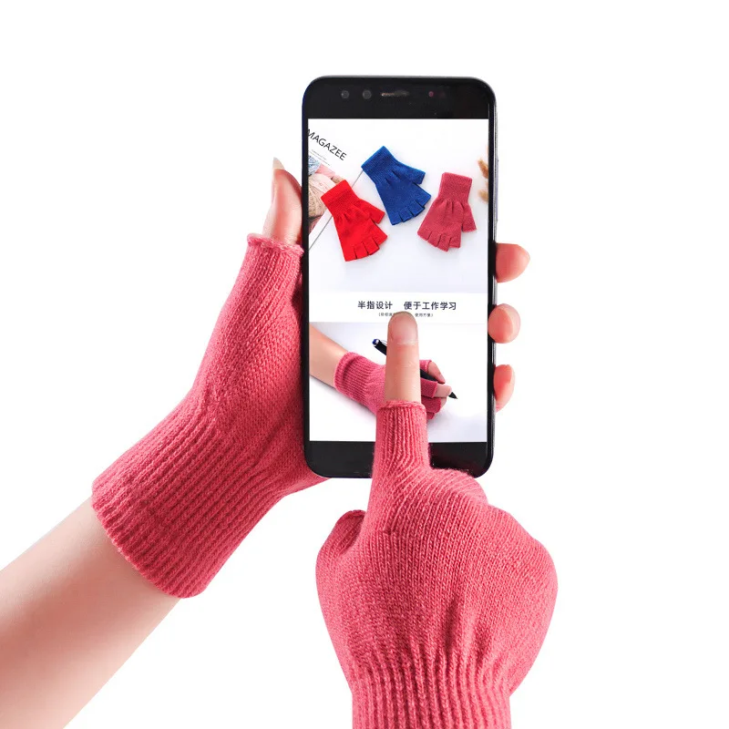 

Cycling Gloves Soft 1 Pairs Half Finger Gloves Winter Warm Knitted Mittens Solid Color Fingerless Gloves Inside Plus Velvet