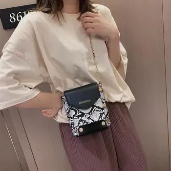 

Fashion Serpentine Print Shoulder Bag Women Girls Snake PU Leather Chain Crossbody Messenger Bags