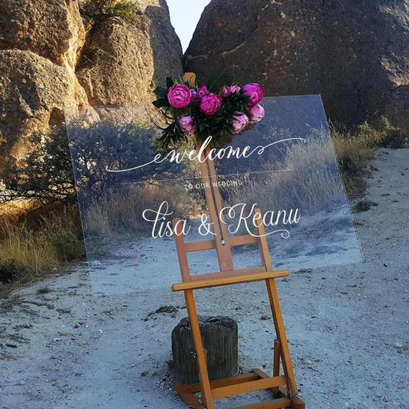 Personalized Wedding Welcome Sign Clear Acrylic Custom Names And Date Plexiglass Party Decor Rustic | Дом и сад