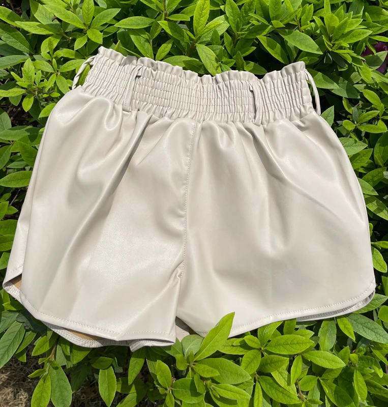 Elastic High Waist White PU Shorts Women Loose Faux Leather Runner Shorts Summer Streetwear Sexy Wide Leg Shorts For Women swimming shorts