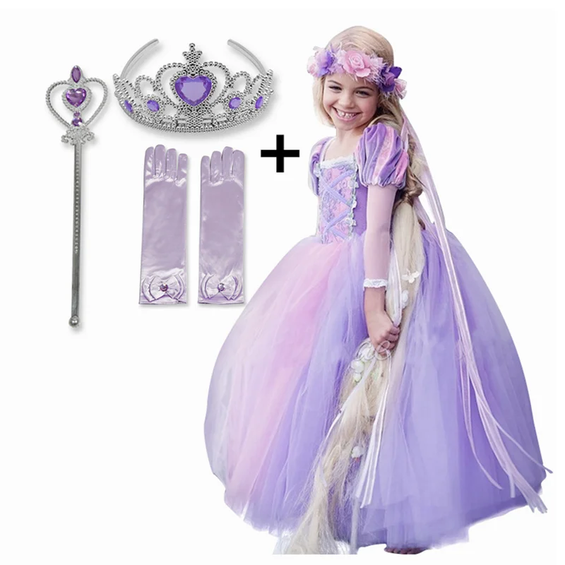 Необычные ролевые игровые платья Рапунцель для девочек; шифоновое платье принцессы с длинными рукавами для девочек; Детский костюм на Хэллоуин и Рождество - Цвет: 1