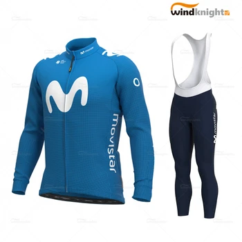 

Cycling Clothes Set 2020 Spring/Autumn men Long Sleeve Blue Jersey Bib Shorts Gel Breathable Pad ropa ciclismo verano Movistar