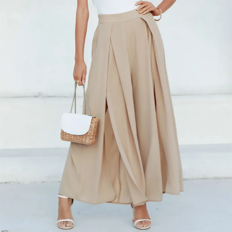

Streetwear Elegant Women Pants Wide Leg Elastic High Waist Split Trousers Casual Streetwear Fashion Female Palazzo Pants