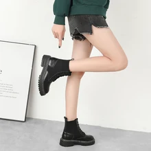 Женские стильные эластичные вязаные носки; кожаные женские ботинки на плоской подошве