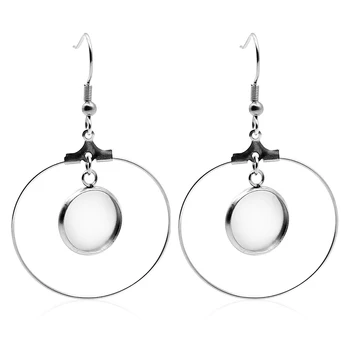 

20PCS/lot Multi Sizes Stainless Steel Dangle Earrings Parts Hooks Big Round Inlaid Grooves Hollow Earrings Base Jewelry Findings