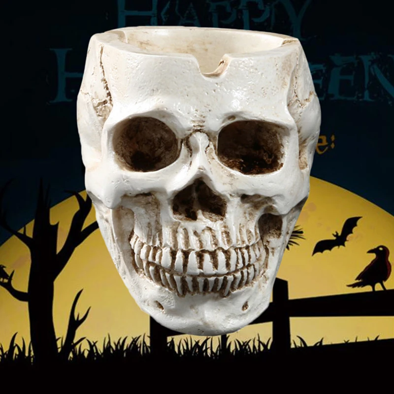 Human Skull Ashtray Cool Creative Halloween Home Office Bar Decor Ashtrays