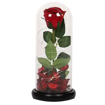 

Glass Cover LED Light Simulation Immortal Rose Desktop Ornament Valentine'S Day Gift Home Decor Without Battery
