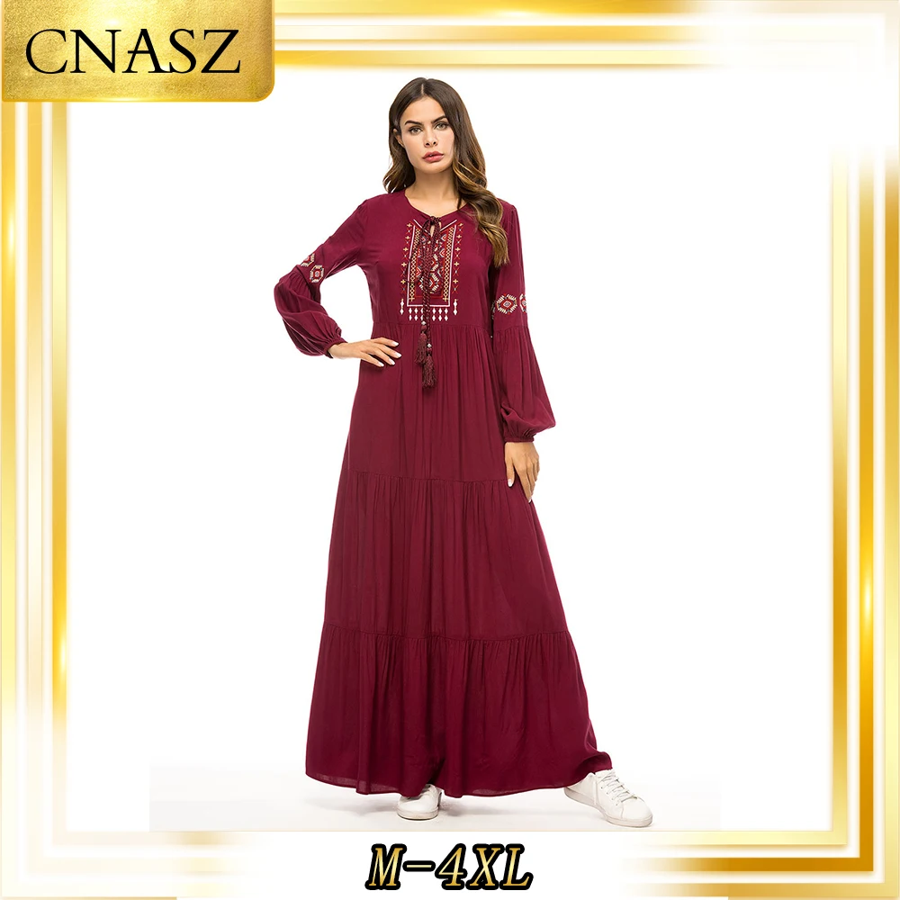 

Abaya For Women Simple Embroidered Dress Muslim Robes Loose Long Skirt