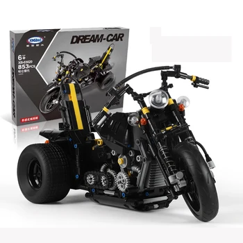

853Pcs MOC Mechanical Educational Small Particle Heavy Motorcycle Building Blocks DIY Assembly Building Kit Gift- Graphic Carton