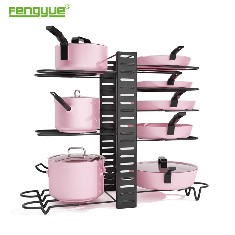 

Metal kitchen shelf folding multi-functional pot rack antislip flat-bottomed pot shelf coarsening cover frame kitchen organizer