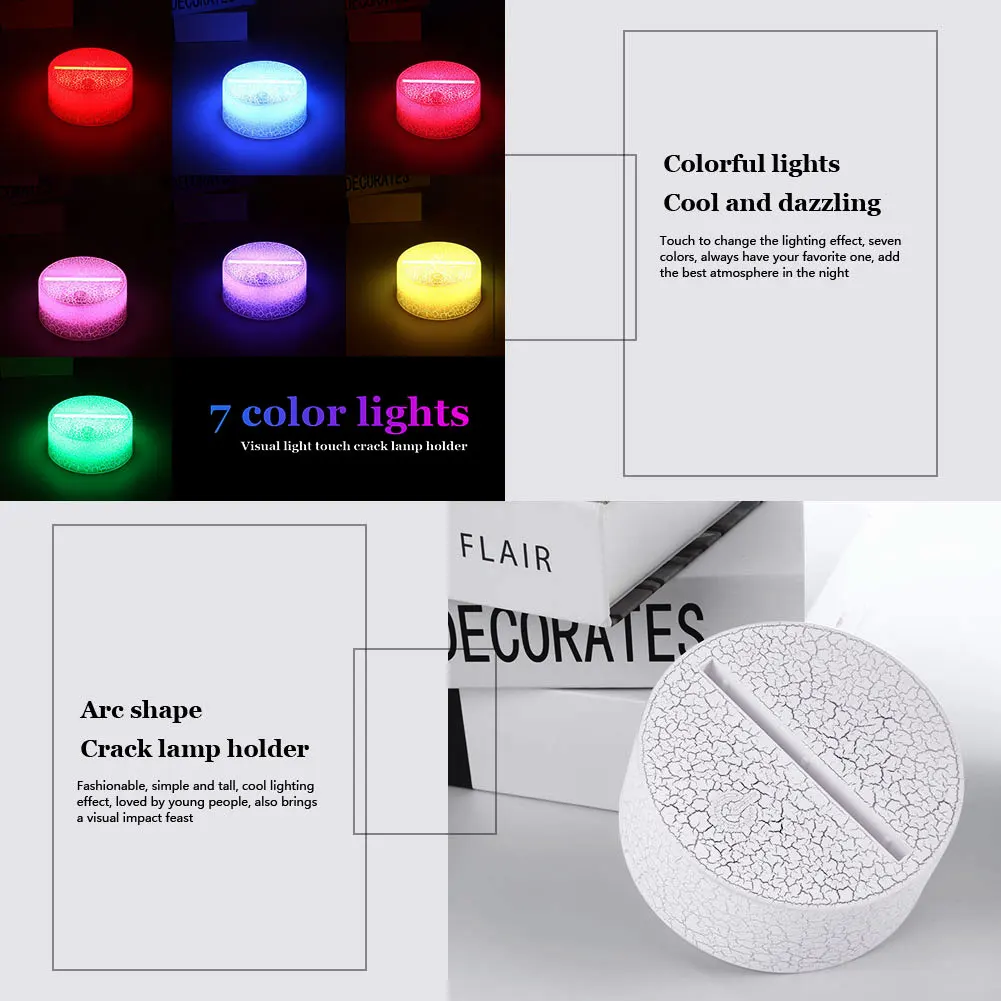 Romantic Luminous Night Light 3D Wedding Decor Indoor Gift Light Base Modern Crack Pattern Ornament Home Display