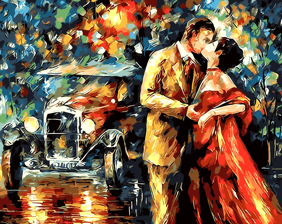 Digital Oil Painting By Number Abstract oil painting kiss Art Home Decoration Wall Canvas For Living Room No Frame | Дом и сад