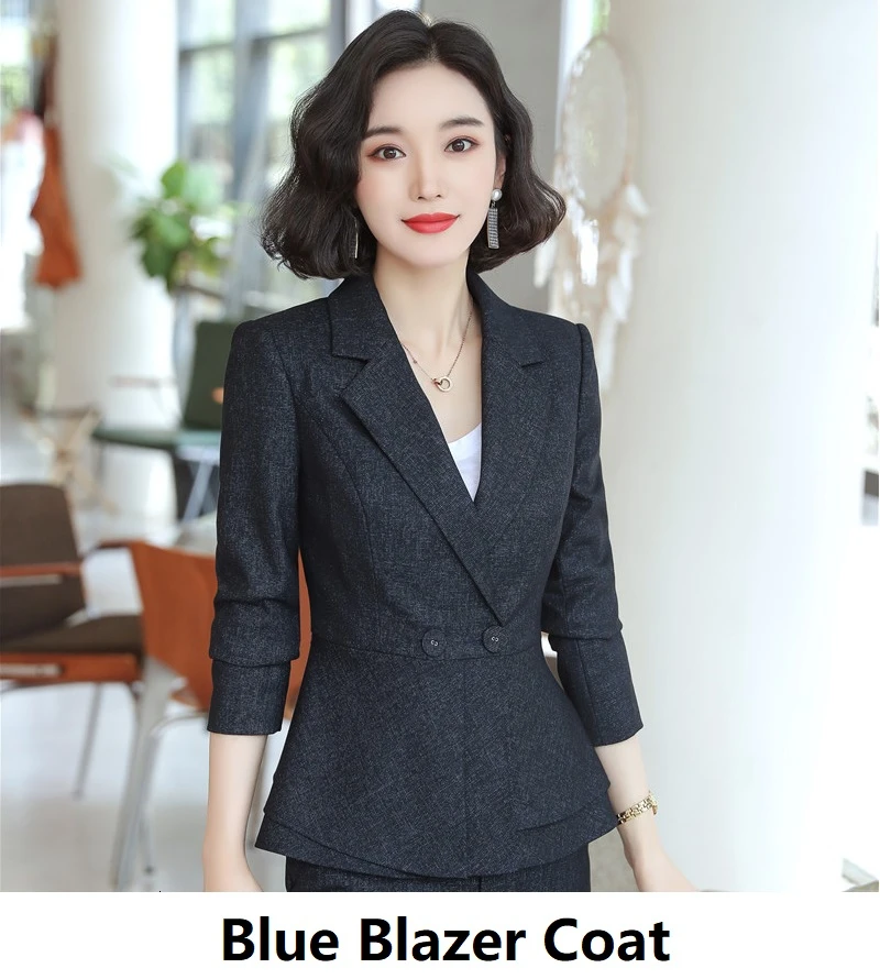 Blue Blazer Coat Женская Офисная Рабочая одежда брючный костюм формальная форма дизайн женские деловые блейзеры весна-осень Профессиональная карьера наряды - Цвет: Blue Blazer Coat