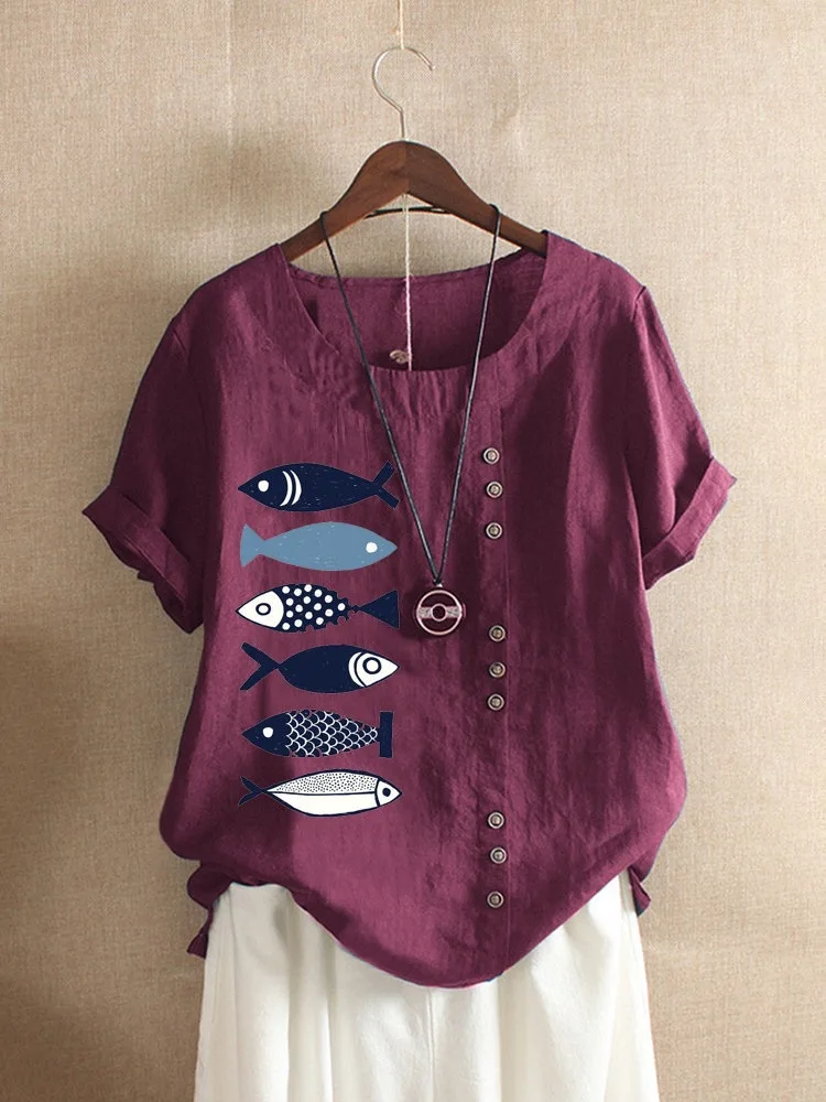 Lovely Cute Fish Print Women T Shirt 