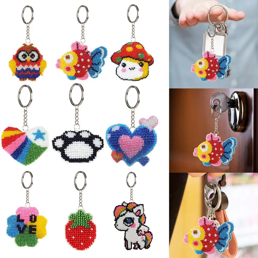 

Full Beaded Cross Stitch Cute Goldfish Key Chain Embroidery Kit Needlework Car Pendant Handicraft Photography Props Bags Access