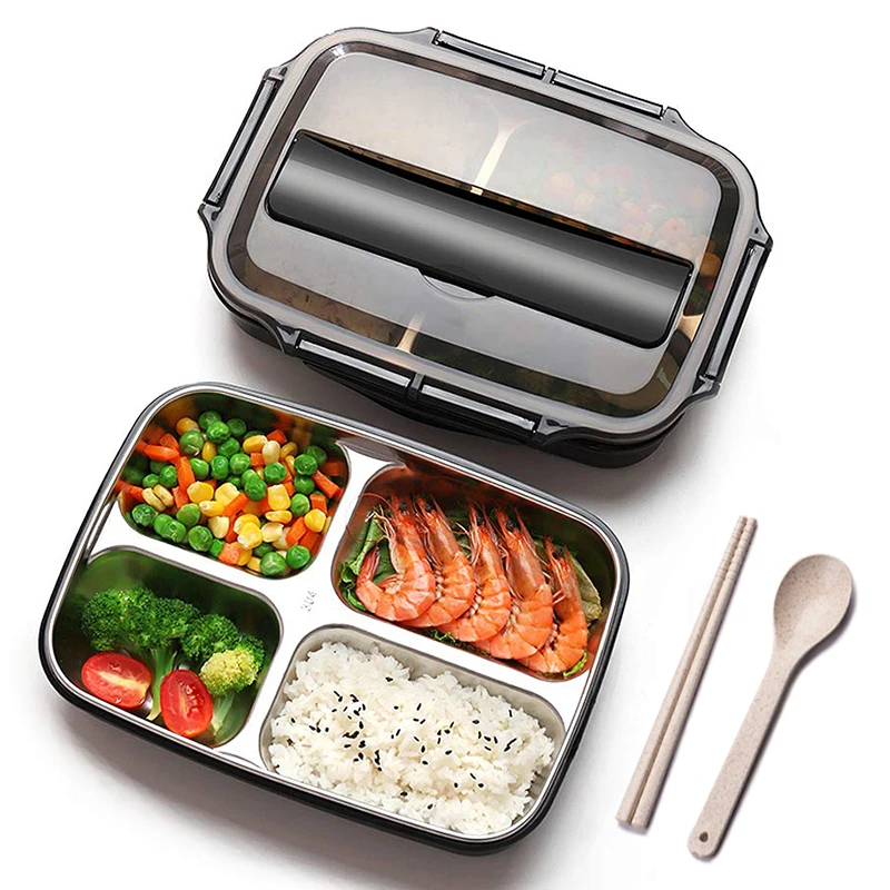 

Lunch Box Containers With Compartments Portable Stainless Steel Lunch Box For Kids with Spoon Fork School Bento Lunch Box