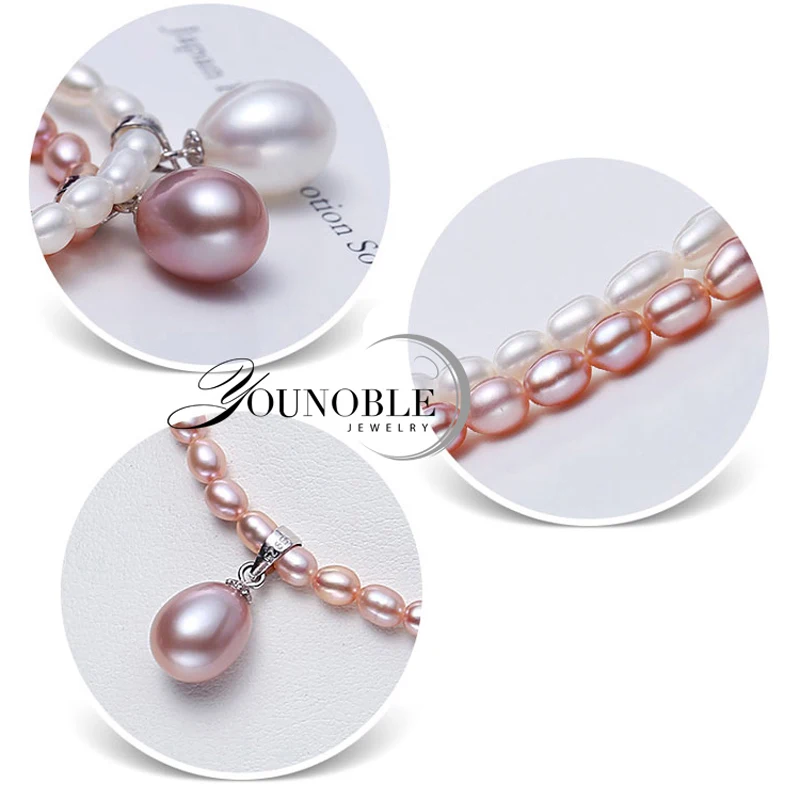 Wedding Real Freshwater Small Pearl Necklace for Women,Classic Natural Pearl Pendant Necklace Anniversary Gift White Purple