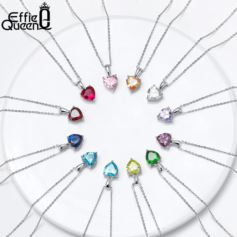 Funkelndes Zirkonia Herz in 12 Farben, Damen-Halskette | 925 Silber Anhänger