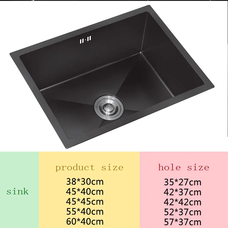 Черная кухонная раковина над прилавком или умывальник для овощей, умывальник из нержавеющей стали, одинарная чаша, Черная кухонная раковина