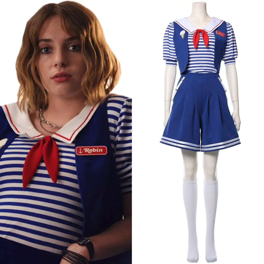 

Stranger Things 3 Cosplay Robin Scoops Ahoy Costume Sailor Uniform Swimsuit Outfit Halloween Carnival Costumes