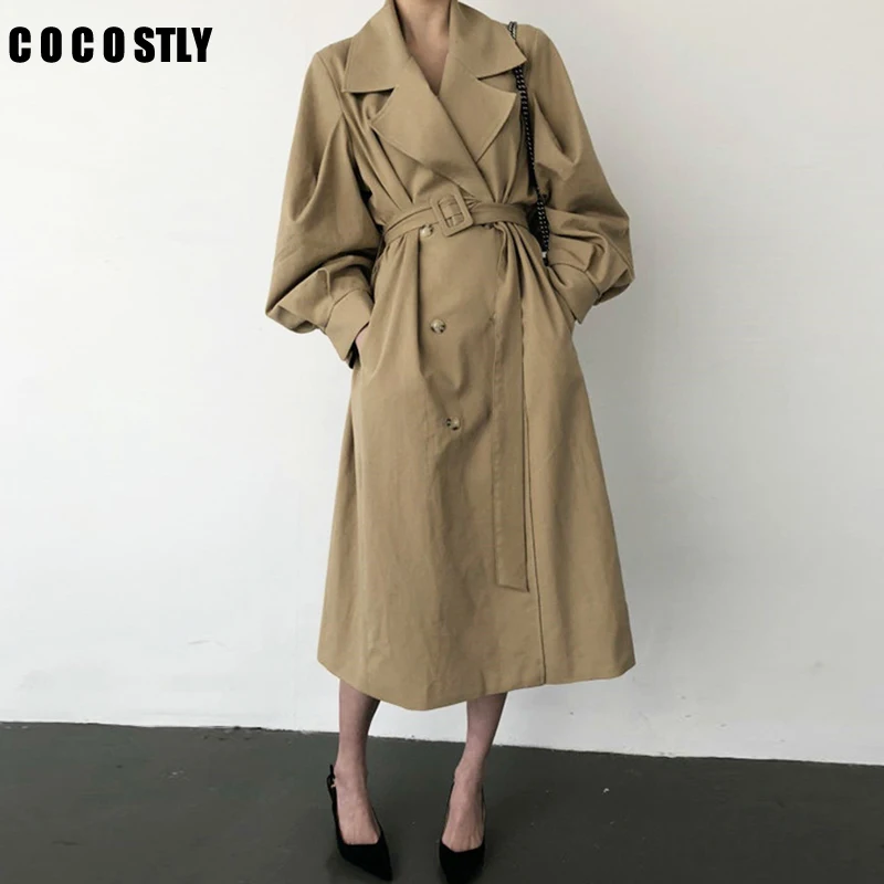 

Windbreaker Women Trench Coat Belt Waist Autumn Double Breated Oversize Long Coat Lady Streetwear Korean Outwear ropa mujer
