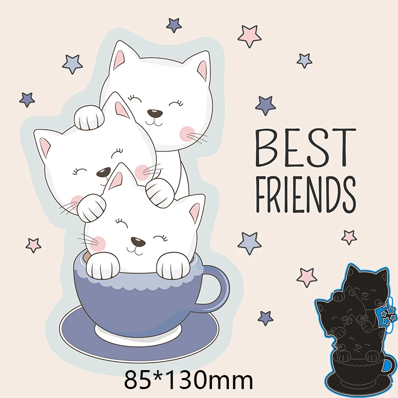 

New Metal Cutting Dies Cup Cats Stencils For DIY Scrapbooking Paper Cards Craft Making Craft Decoration 85*130mm