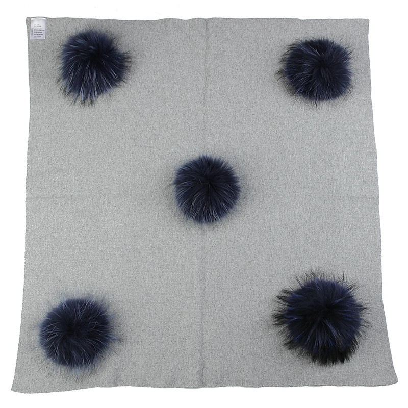 lt gray navy Charm Wood теплая шерсть на зиму для новорожденных и малышей, для пеленания Одеяло путешествия спальный Одеяло с 15 см с натуральным меховым помпоном постельные пеленки Обёрточная бумага - Цвет: lt gray navy