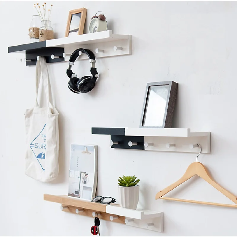 

Creative Solid Wood Partition Storage Rack Nordic Wall Decoration Hook Rack Wall Layer Shelf Home Wall Decoration Organizer