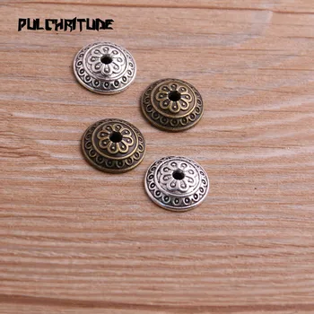 

30pcs 4*14*14mm Two Color Bead Caps Charm Hollow Round Flower Pendants Jewelry Accessories DIY Receptacle Charms