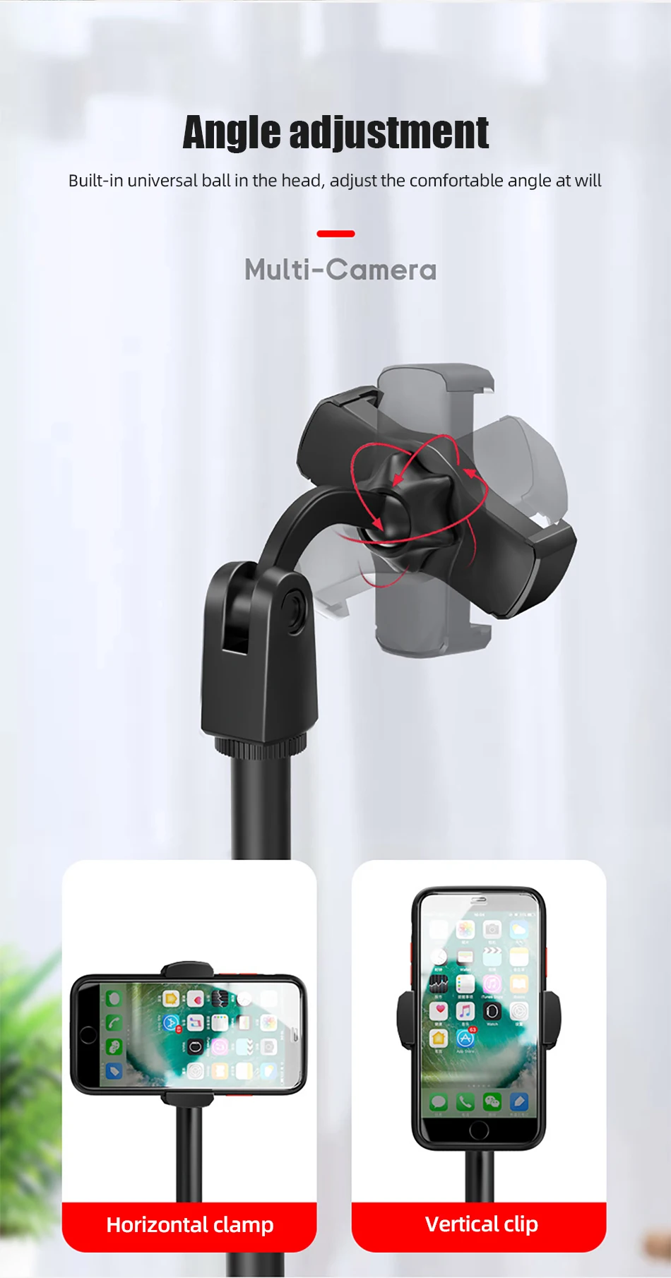 !ACCEZZ Multi-cam Live Phone Holder For iPhone 11 XS Pro Max 8 Xiaomi Huawei Samsung S10 Universal Stand Adjustable Lazy Bracket (5)