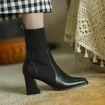 

Royesic Genuine Cow Leather Martin boots women's thick bottom 2020 autumn British style square toe thick heel ankle boots women