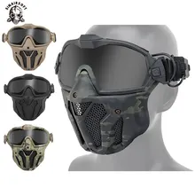 Military Tactical Full Face Mask with Detachable Goggle Hunting Airsoft Protective Mask Anti-fog Cs Wargame Army Combat Masks