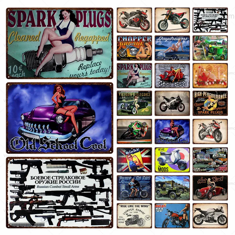 Винтажный постер Pin Up Girl Motor Parts для мотоцикла металлические жестяные знаки