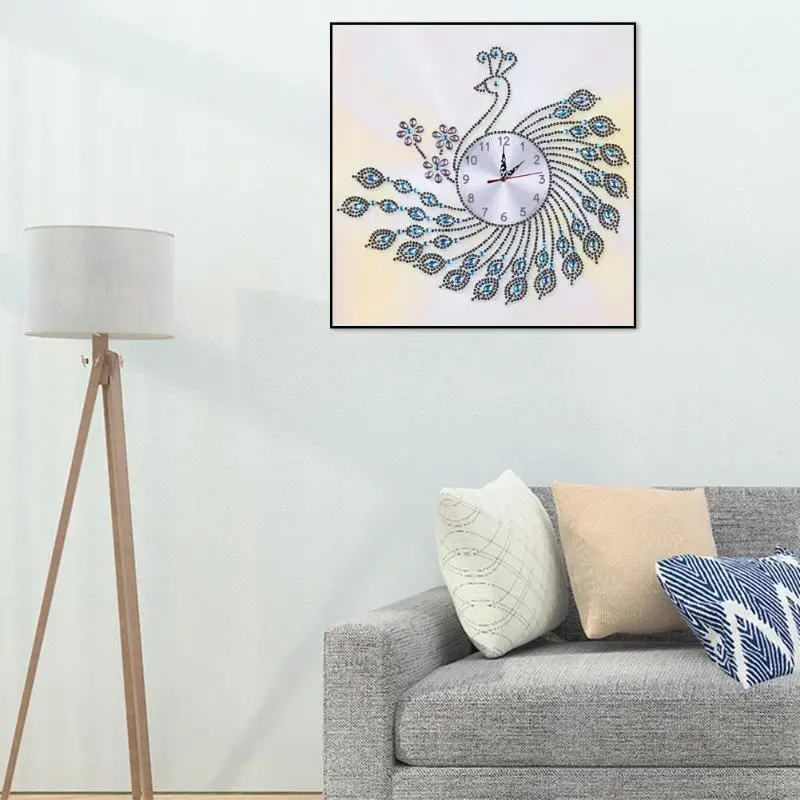 DIY Wall Clock Peafowl Special Shaped Diamond Painting Clock Diamond Embroidery Peacock Quartz of Rhinestone Home Decoration