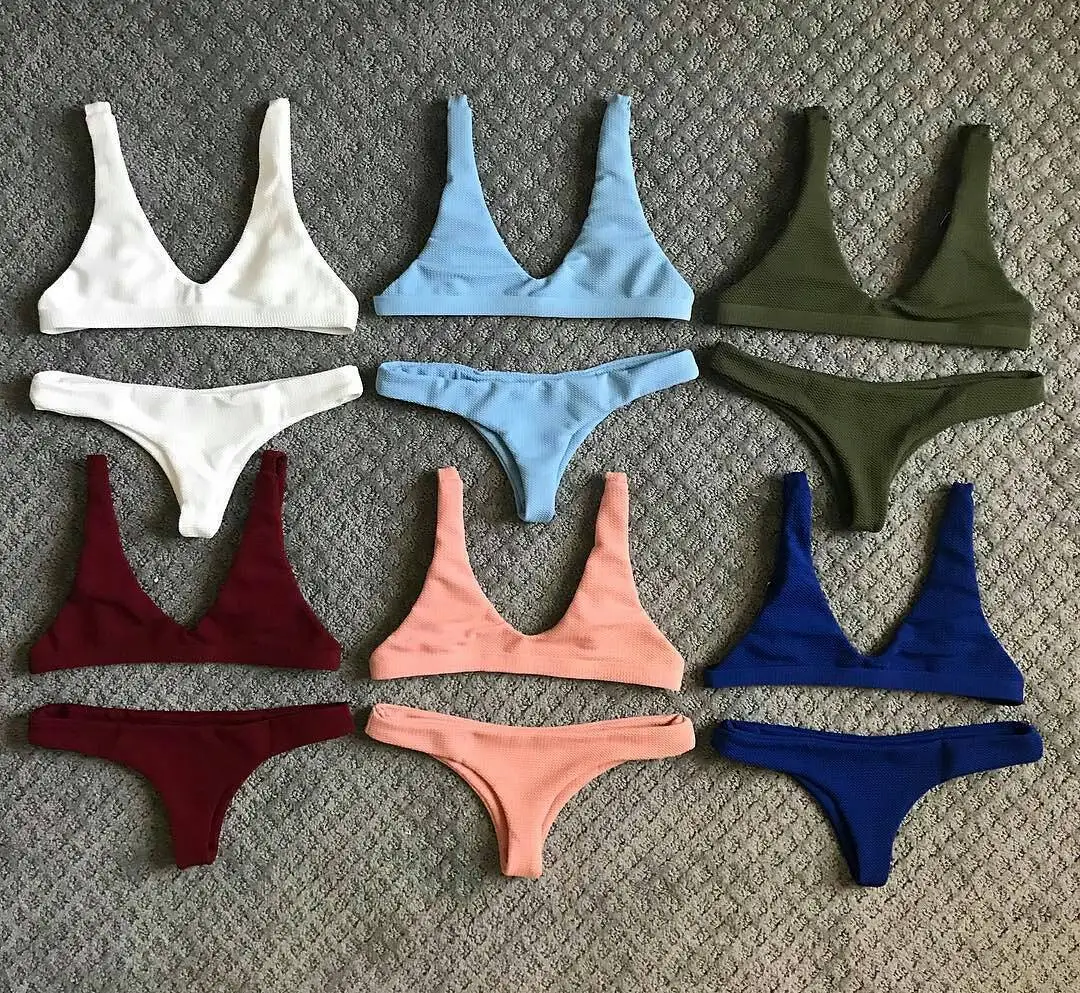 

High Cut Triangle Cami Low Waisted Tank Thong Bikini Set Bathing Suit